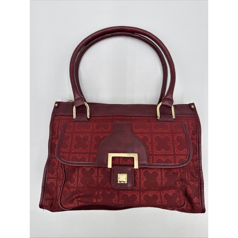 Vintage Liz Claiborne Red Handbag Sparkle 4 Leaf Clover Monogram Geometric Print